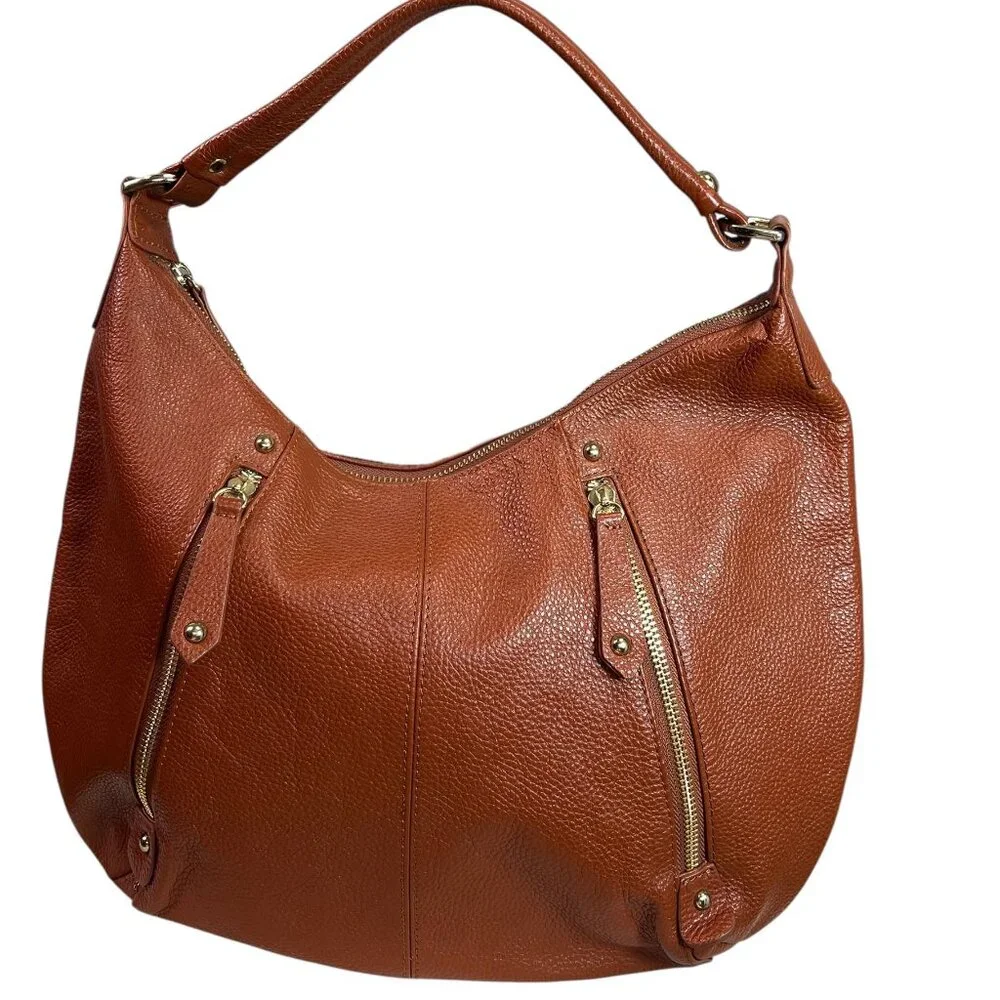 KRISTEN BELL for ERICA ANENBERG Tribeca Hobo Shoulder Bag in Cognac Leather